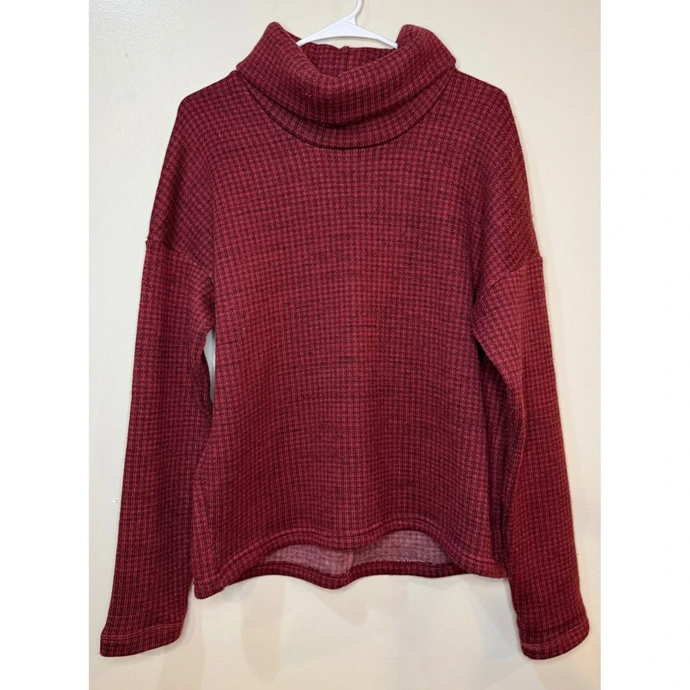 Columbia Women's Cowl Neck Micro Check Pullover‎ Sweater Burgundy Size M